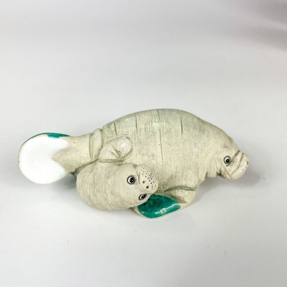 Coad Peru Hand-Painted Ceramic Manatee Mom and Baby Calf Figurine - Picture 2 of 7